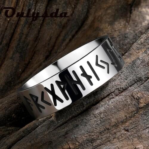 Dropshipping Stainless steel Odin Norse Viking Amulet Rune MEN Ring Fashion Words RETRO Rings Jewelry Wedding Gift For Man