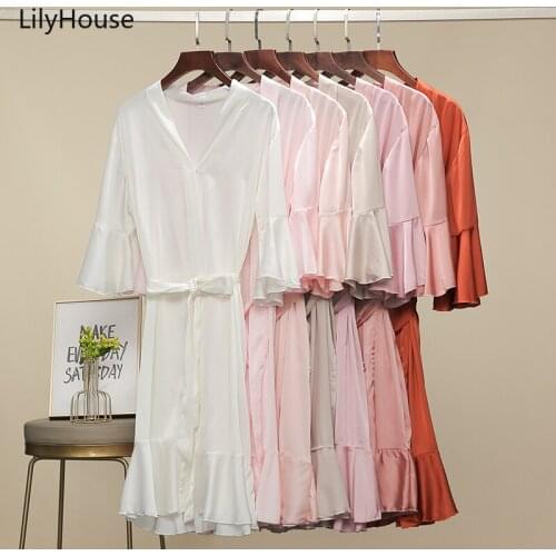 2021 Ruffled Robe Satin Robe Bridal Robes Wedding Gown Bride Bridesmaid Robes Team Bride Bathrobe Silk Robes for Women