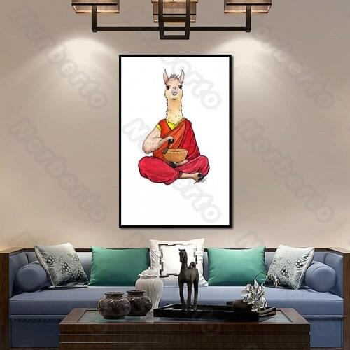 Modern Style Canvas Painting Wall Poster an Special and Weird Picture a Goat Dressing Red Monk Clothes for Home Room Wall Decora