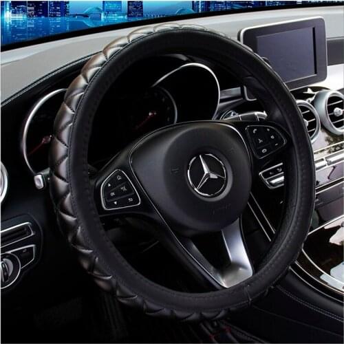 KKYSYELVA Leather Car Steering Wheel Cover Black Wheels Covers Comfort Breathable Auto wheels Interior Accessories