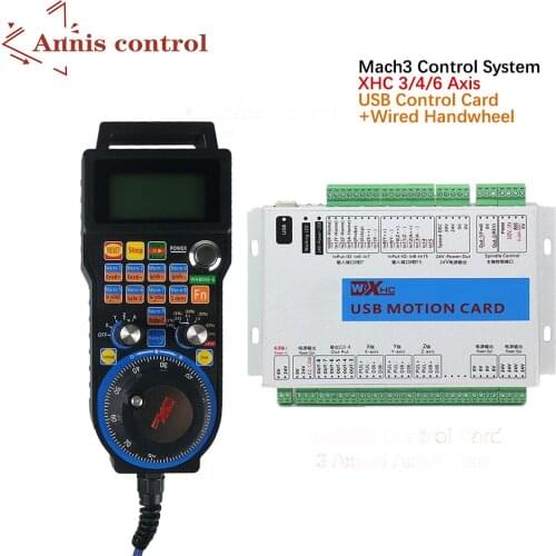 Mach3 Controller Kit XHC MKX-V 2MHz USB Breakout Board 3 4 6 Axis Motion Control Card With Wired MPG Pendant Handwheel LHB04B