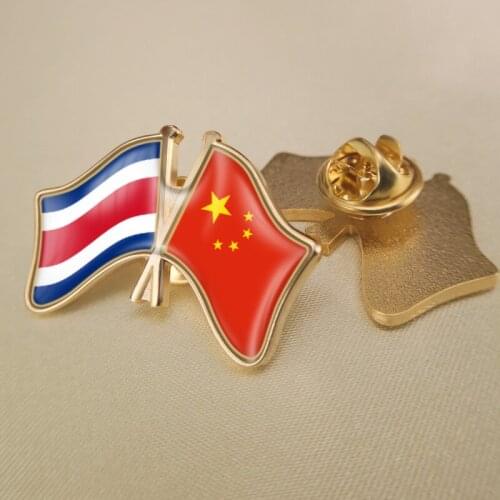 Costa Rica and China Crossed/Double/Friendship Flags Lapel Pins/Brooch/Badges
