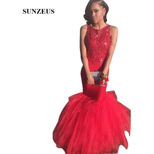 Red Mermaid Prom Dress With Lace Bodice Long Party Gowns Girls Vestidos Prom 2019