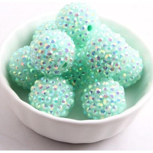 Kwoi vita Mint Green AB 20mm Chunky 100pcs/lot Resin Rhinestone Ball beads for Kids Girl Necklace Jewelry