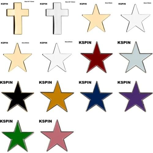 Metal Badge Lapel Pin Pins Brooch Cross Golden Star Red White Black Yellow Blue Purple Green Pink
