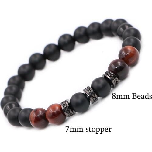 Mestylish Simple Famous Brand Men Bracelets 8MM Red Tiger Eye Beads Micro Inlay Zircon Stopper Bead Nature Yoga Buddha Bijoux