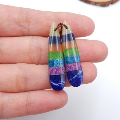 Natural Gemstone Lapis Lazuli,Sugilite,Sun Stone,Blue Apatite Crystal intarsia earring beads 37x8x4mm,4.3g