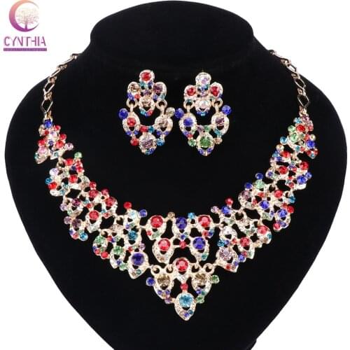 Nigerian Wedding Jewelry Set For Women Crystal Costume Jewellery Fashion Bride Indian Necklace Jewelry Sets