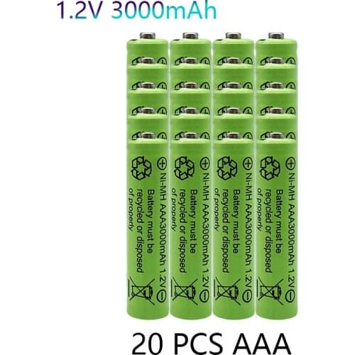 20/2pcs 1.2v NI-MH AAA Batteries 3000mAh Rechargeable nimh Battery 1.2V Ni-Mh aaa For Electric remote Control car Toy RC ues