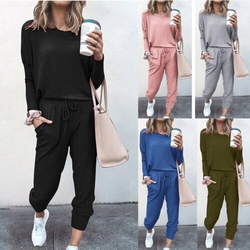 2021 New Womens Home Loose Solid Color Long Sleeve Leisure Suit Summer Cool Outdoor Vacation Breathable Quick Dry Sport Suit