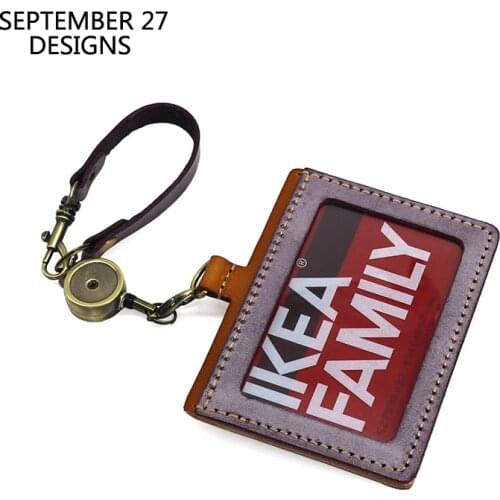 New Fashion Cross Style ID Badge Holder Office Genuine Leather Luxury Student Identity Holder Keychain Bus Card Strap Lanyard
