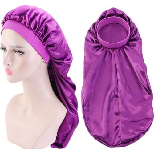 New Women Men Long African Satin Silk Night Sleep Cap Hair Care Chemo Cancer Hat Bonnet Ladies Headwrap Pattern Print Turban