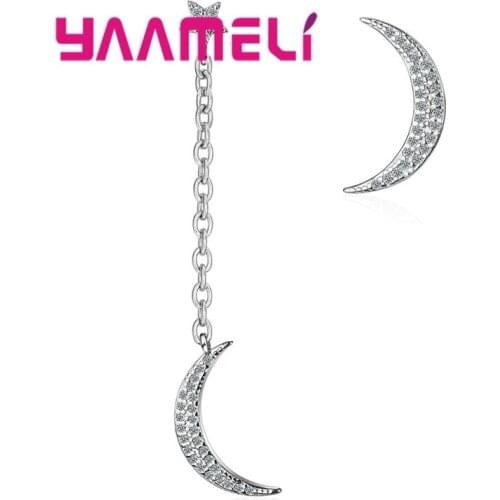 New Popular Asymmetrical Dangle Drop Earrings Moon Silver Earring White AAA+ Crystal For Women Party Wedding Bridal Accessorie