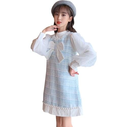 Girls Clothes Plaid Pattern Suit For Girls Dress + Blouse Clothes For Girls Casual Style Childrens Clothing