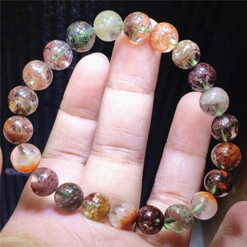 Genuine Natural Colorful Phantom Crystal Round Beads Bracelet 9mm Crystal Garden Snow Phantom Women Men AAAAA