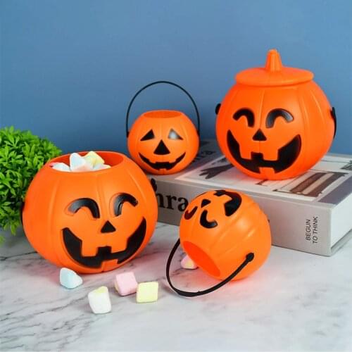 3pcs Plastic Pumpkin Bucket Halloween Candy Holder Treat Box Gifts Storage Container Trick or Treat Halloween Party Decorations