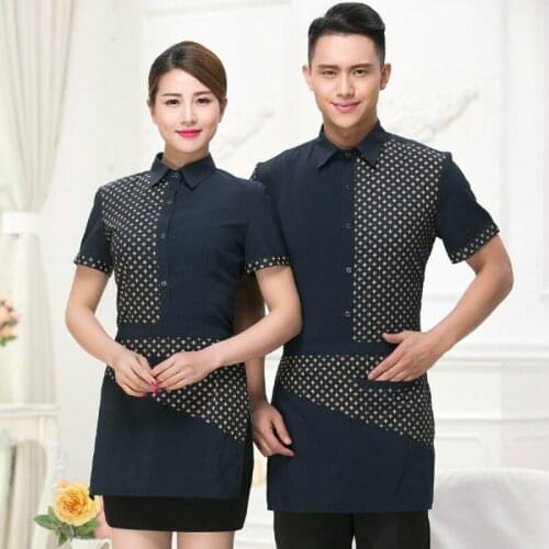 Hotel Workwear Summer Waitress Fast Food Shop Restaurant Overalls Single Top Short Sleeve Restaurant Male Waiter Overalls H2246