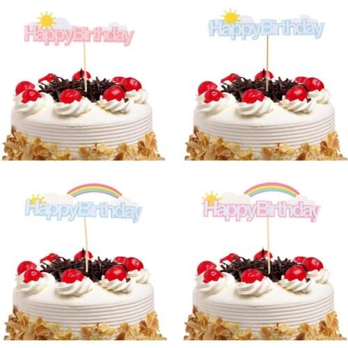 Rainbow Cake Toppers DIY baby Girl Sun Clouds Cupcake Topper Cake Flags Kids Happy Birthday Wedding Bride Party Baking Decor New
