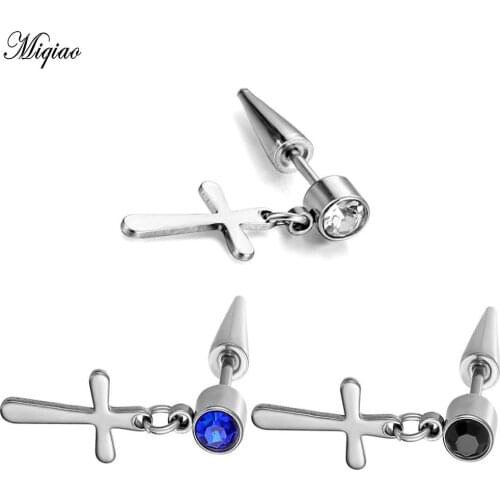 Miqiao 1 Pcs Hypoallergenic Stainless Steel Earrings Fashion Pointed Cone Cross Boys Earrings False Earrings Earrings