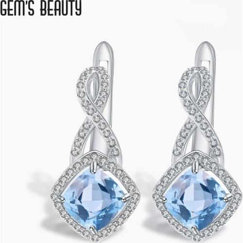 GEMS BEAUTY 925 Sterling Silver Angel Eyes Marquise Cut Earrings Natural Sky Blue Topaz Handmade Earrings For Women Gift