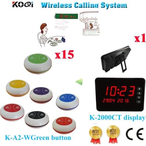 Customer Counter Systems Wireless Restaurant Pager Ycall Brand 433.92MHZ CE Passed(1 display+15 call button)