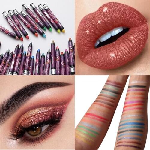 24 Color Eyeshadow Pen Lip Liner Highlighter Waterproof Glitter Shiny Eye Shadow Pencil Makeup Pigment Cosmetics Eyeliner Stick