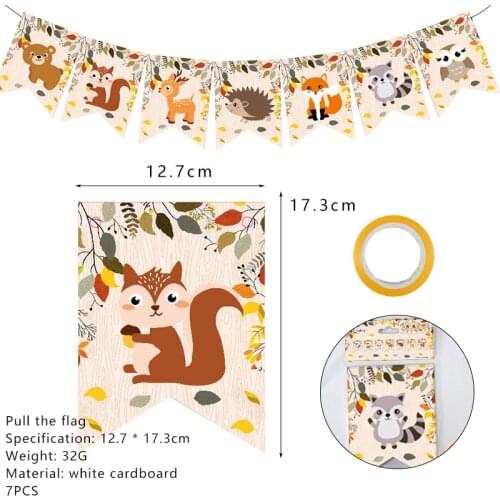 Forest Animal Zoo Fox Bear Owl Theme Party Banner Bunting Flag For Kids Party Decoration