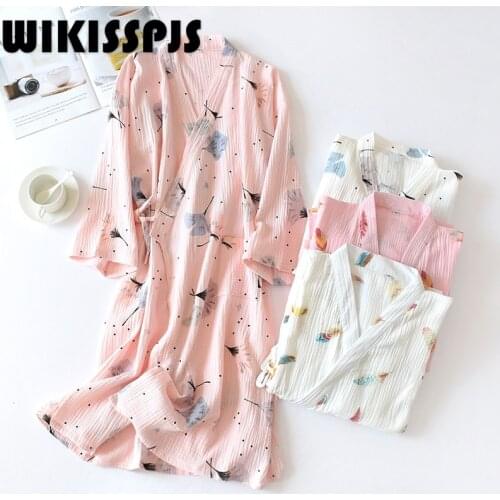WIKISSPJS 2021 Summer Japanese Kimono Robe Crepe and Wind Bathrobe Sweat Home Service Spring and Autumn Thin Bathrobe Sleepwear
