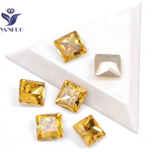 YANRUO 4447 Princess Square Light Topaz K9 Crystal Sparkly Sewing Crystal Pointback DecorativeCrystal Strass Stones For Clothes