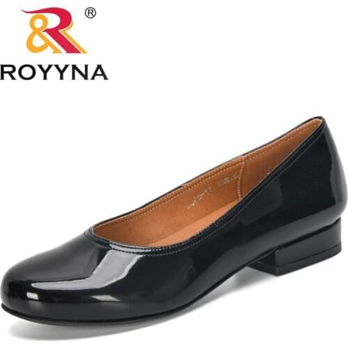ROYYNA 2019 New Designers Microfiber Women Shoes Round Toe Pumps Shallow Lower Heels Slip On Female Casual Ladies Shoes Trendy