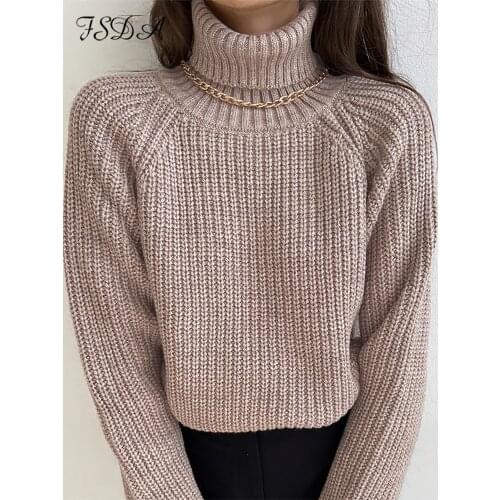 FSDA Turtleneck Women Sweater Women Khaki Long Sleeve Pullover 2020 Autumn Winter Casual Pink Jumper Loose Sweaters Oversized