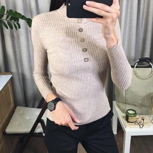 Ladies Sweater Winter Tops Pullover Jumpers Ladies Womens Sweaters 2021 New Fashion Button Turtleneck Sweater Women Soft Knitted
