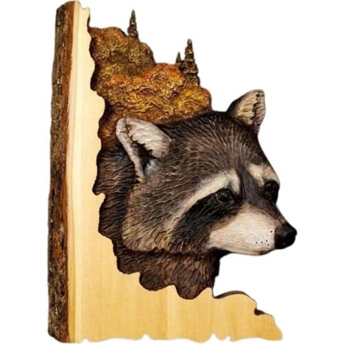 Animal Carving Handcraft Wall Hanging Sculpture 3D Raccoon Bear Deer Art Decor