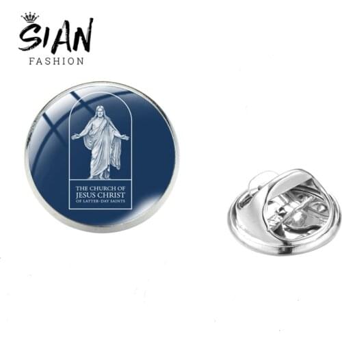 SIAN Mormon Jesus Christ Art Photoes Badge Relief Society Lds Mormons Glass Cabochon Collar Pin Men Women Stainless Steel Brooch
