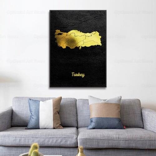 Golden Map Art Turkey Canvas Poster Home Decor Painting