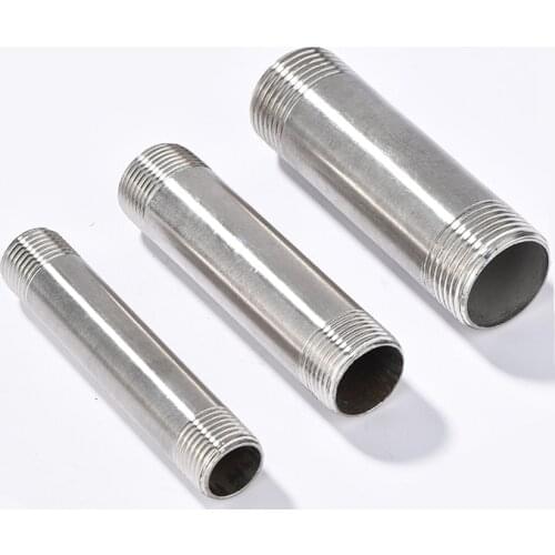 1Pc Water Pipe Extension Connector Double-end Male BSP Thread 1/8"1/4" 3/8" 1/2" 3/4" 1" 1-1/4" 1-1/2" Stainless Steel 304 100mm