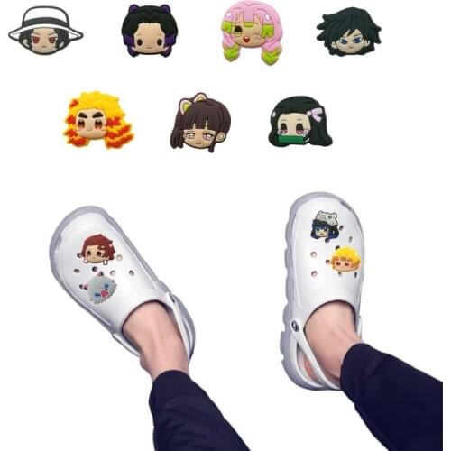 1pcs Japanese Kawaii Anime PVC Shoe Charms Cute Comic Characters Tanjirou Nezuko Zenitsu Clog Bracelets Accessories Kids Gift