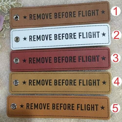 10pcs/lot Remove Before Flight Fashion Tags Keychain Keyring Rectangle leather patch 13*2.8CM