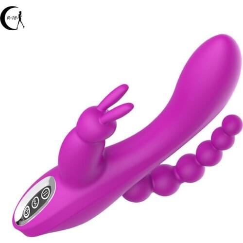10 Vibrating Modes 3 in 1 G-Spot Rabbit Anal Dildo Vibrator Adult Sex Toys for Women Rechargeable Clitoris Vagina Stimulato