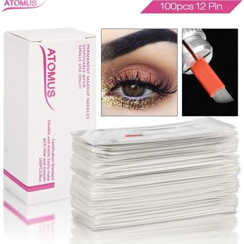 100pcs 12pins Laminas Tebori Micro Blading Permanent Makeup Eyebrow Tatoo Blade For Manual Tattoo Pen Microblading Needles