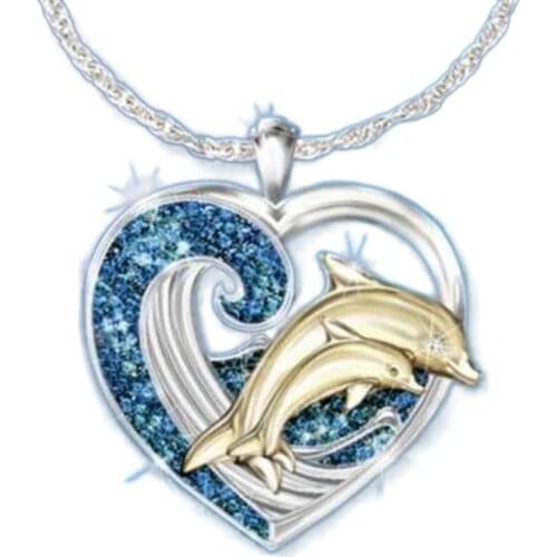 2021 Gold Two-Color Dolphin Inlaid Blue Diamond Pendant Chain necklace chain on the neck Jewelry for women womens necklaces