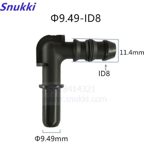 9.49mm ID8 male connector L stype 90 degree universal general auto Fuel line quick connector plastic black color 5PCS a lot