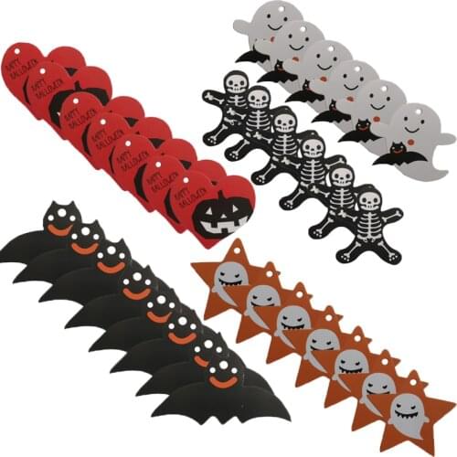 50pcs/lot Halloween Pumpkin Hang Tag For Decorate Halloween Gift Bags Handmade Message Card With Ghost Skull Packing Label Card
