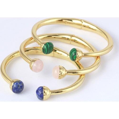 Luxury brand Smooth Open Womens Bracelets On Hand Blue Pink Green Stone Gold Metal Accessories Bangles Fashion Trend Jewelry