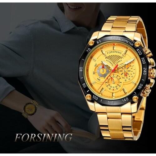 Forsining Watches Mens Three-eye Six-Needle Multi-Function Mechanical Wristwatch Luxury Automatic Male Clock Relogio Masculino