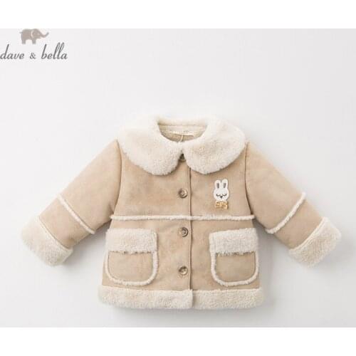DBM11646 dave bella winter baby girls cartoon fur coat infant padded jacket children high quality coat kids padded outerwear