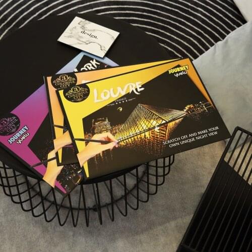 DIY Manual Night View Scraping Painting 40.5*28.5 CM Famous City Building Night Scenery Scratch Paper Art Drawing Toys For Kids