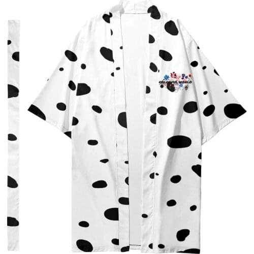 Speck Flower Printed Long Style Kimono Beach Cardigan With Belt Japanese Couple Women Men Casual Asian Clothes Harajuku