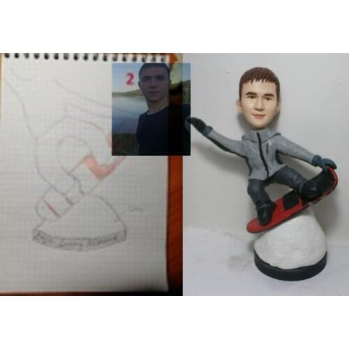 Custom Real Man Figures Handmade Skier Dolls With Skis Snow Block Props Soft Pottery Clay Puppets Christmas Gift Boyfriend Kid