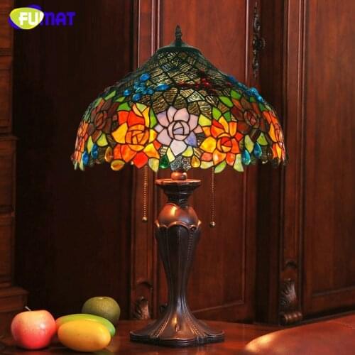 FUMAT Stained Glass Table Lamp High Qulity European Style Luxury Garden Lamp For Living Room Art Decor Bedside Light Fixtures